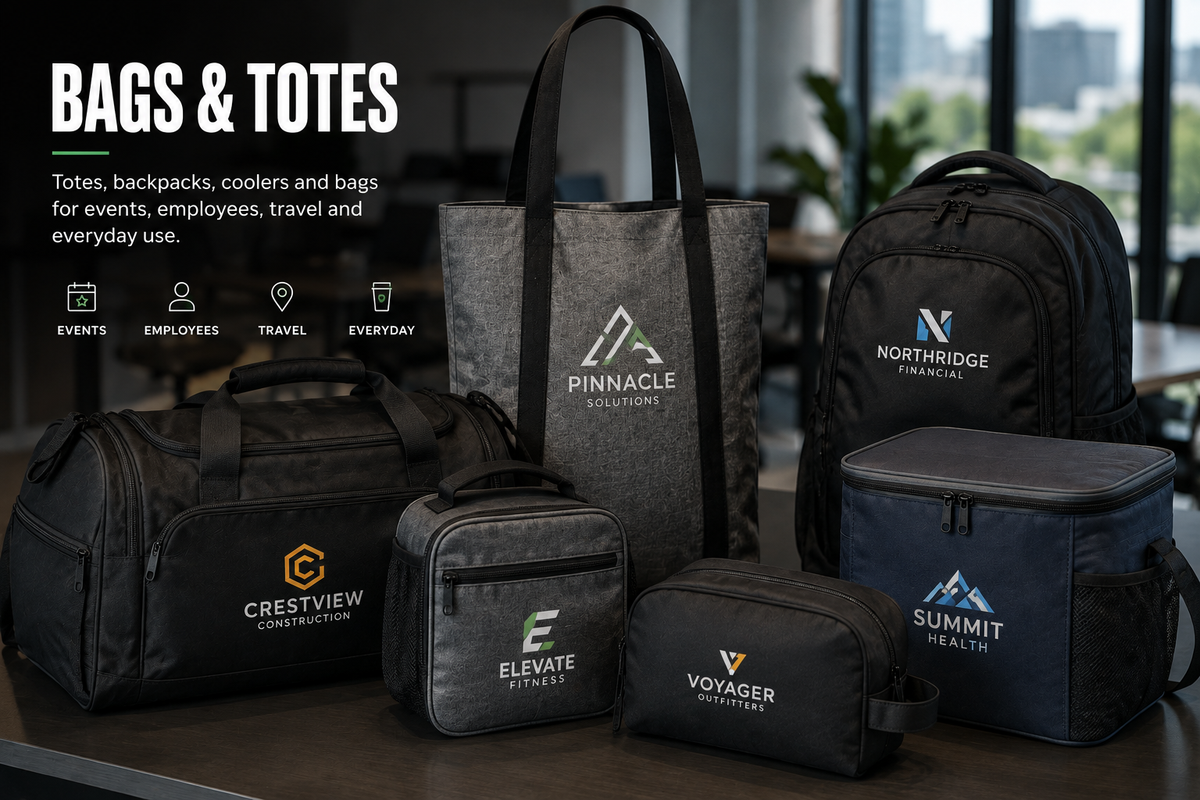 Custom logo bags, totes, backpacks and coolers for businesses and events