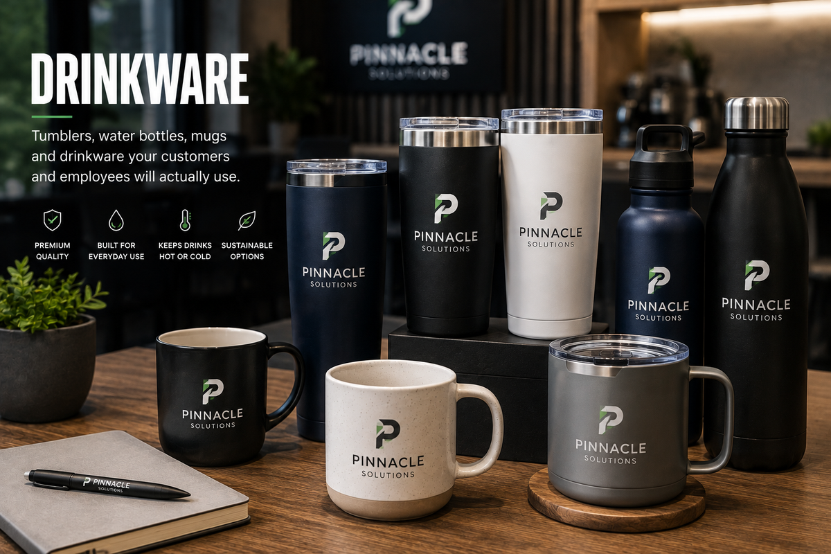 Custom branded tumblers, water bottles and mugs for businesses and employee gifts