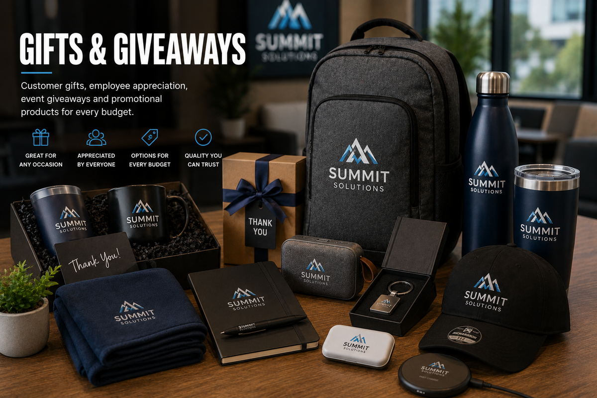 Custom corporate gifts and promotional giveaways for employees and customers