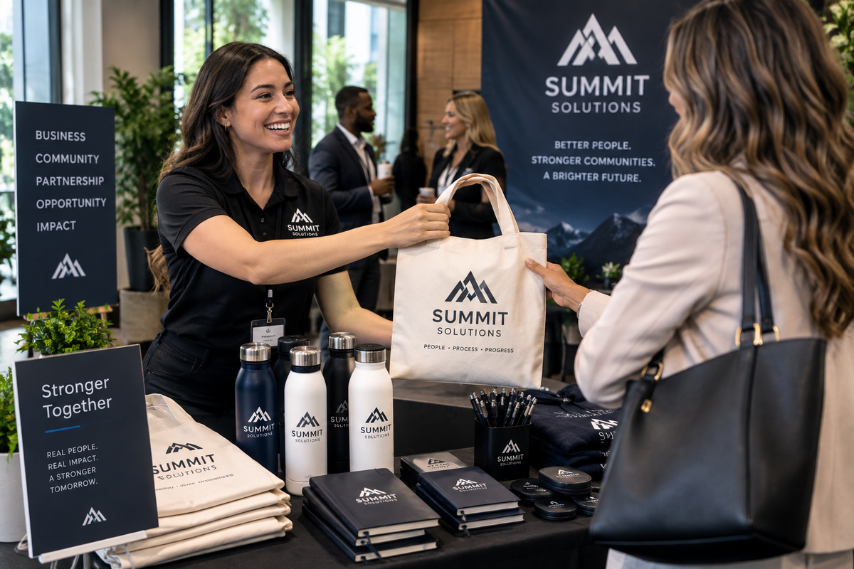 Branded promotional products and giveaways for grand openings and business events