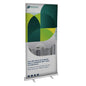 Custom retractable trade show banner stand with printed graphic