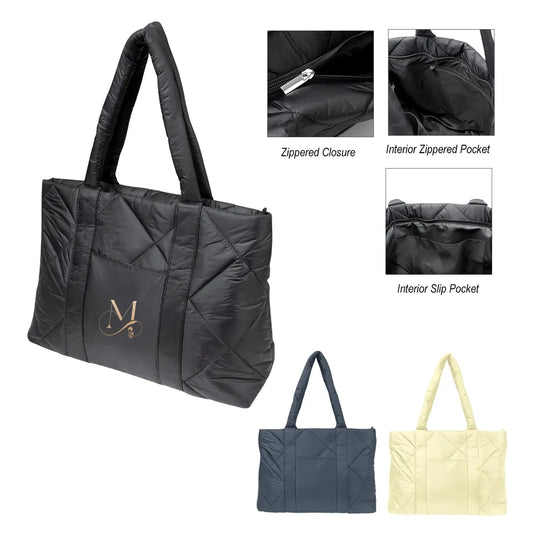 Custom Luxe Quilted Puffer Tote Bag — supplier sample